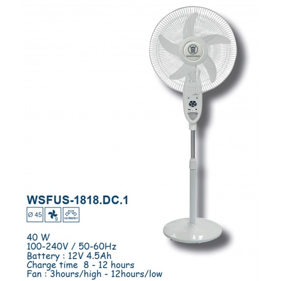 Ventilateur Vertical de 18'' Rechargeable + Panneau Solaire 8 watts Westpoint