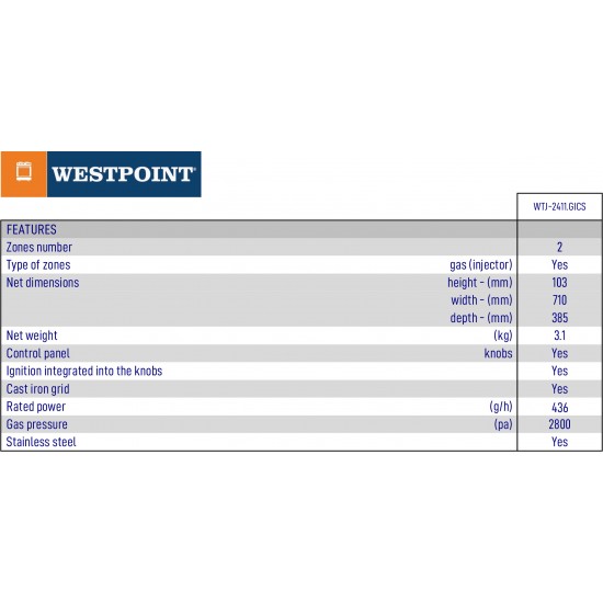 Cuisinière au Gaz Propane à Allumage Automatique à 2 Brûleurs en Fonte Westpoint