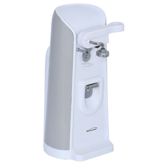J-30W Tall Electric Can Opener with Knife Sharpener & Bottle Opener, White Brentwood