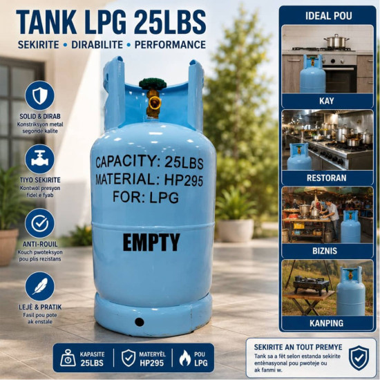 Tank Gaz Propane Vide 25lbs, Tête Vissée