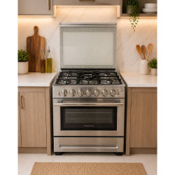 30" Stainless Steel 5 Burner Gas Range with Automatic Ignition Glass Lid Westpoint