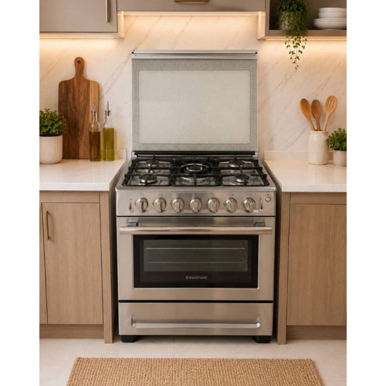 Cuisinière à Gaz 30" Inox de 5 Foyers à Allumage Automatique Couvercle en Verre Westpoint
