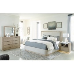 B756 - Hennington Bedroom Set 5 Pieces California King Size (1Upholstered Bed - 1 Dresser - 1 Mirror - 2 Nightstands) - Bisque by Ashley Furnitures