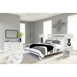 4 Pieces Flannia Queen Size Bedroom Set (1 Platform Bed - 1 Dresser - 2 Nightstands) - White by Ashley Furnitures 