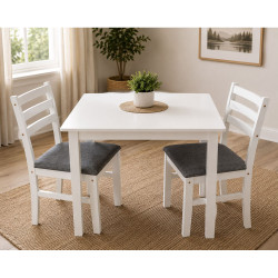 Dinette Cocco de 3 Pièces (1 Table - 2 Chaises avec Coussins) - Blanc