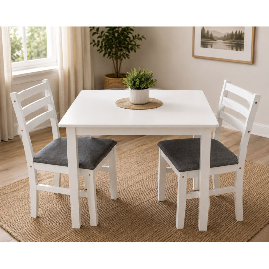 Dinette Cocco de 3 Pièces (1 Table - 2 Chaises avec Coussins) - Blanc