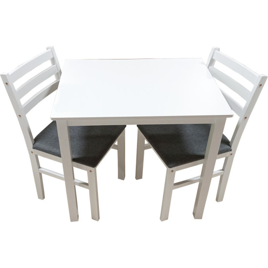 Dinette Cocco de 3 Pièces (1 Table - 2 Chaises avec Coussins) - Blanc