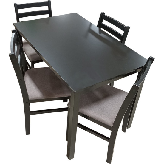 Dinette de 5 Pièces (1 Table - 4 Chaises avec Coussin)- Dark Walnut