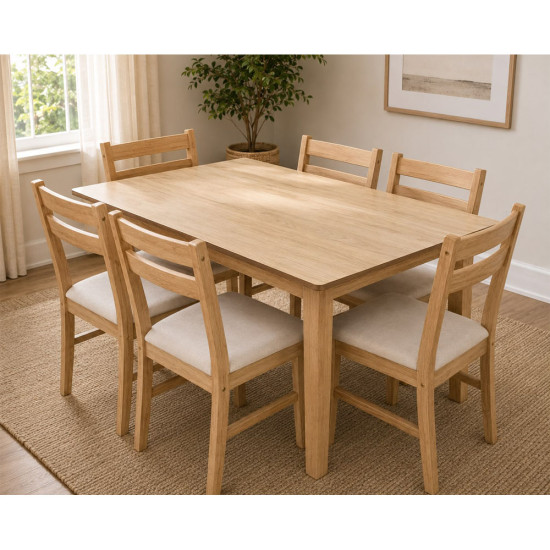 Dinette Cocco de 7 Pièces (1 Table et 6 Chaises avec Coussins) - Naturel