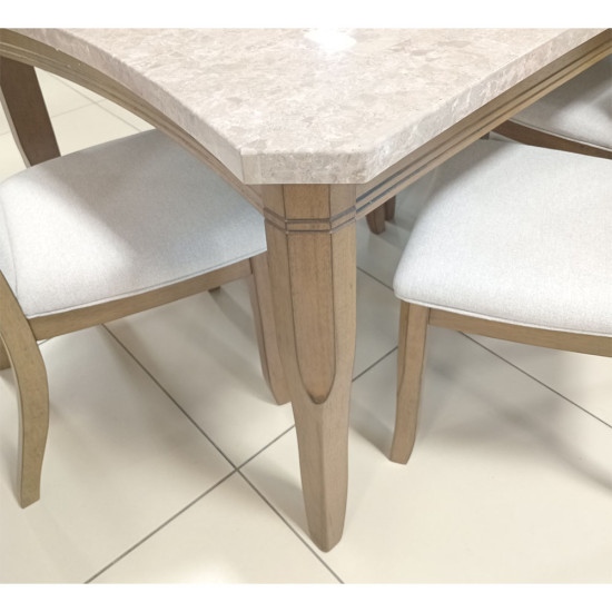 Dinette en Marbre 9 Pièces (1 Table et 8 Chaises avec Coussins) - Nuage/Véritable Fleur Dorée