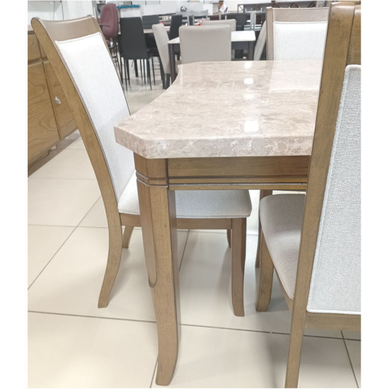 Dinette en Marbre 9 Pièces (1 Table et 8 Chaises avec Coussins) - Nuage/Véritable Fleur Dorée