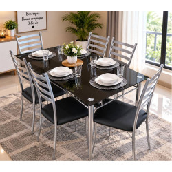 Dinette de 7 Pièces (1 Table- 6 Chaises)- Noir