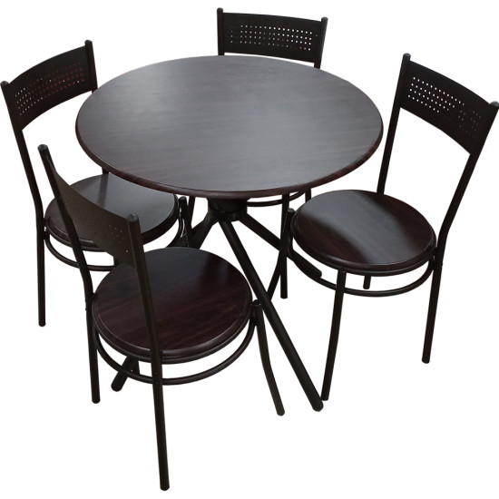 Dinette de 5 Pièces (1 Table Ronde - 4 Chaises)- Mocha