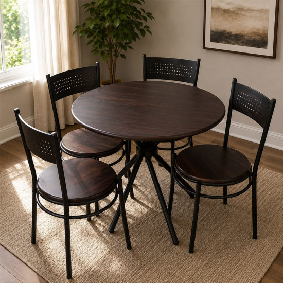 Dinette de 5 Pièces (1 Table Ronde - 4 Chaises)- Mocha