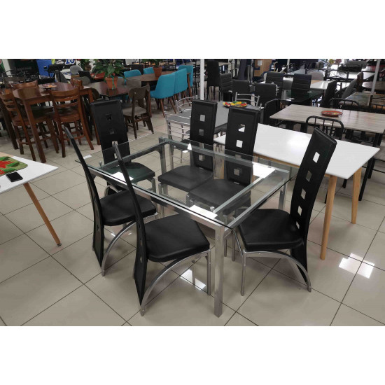 DS26313 - Dinette de 7 Pièces  (1 Table en Vitre - 6 Chaises)