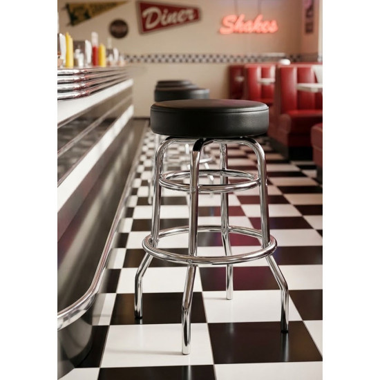 Tabouret de Bar en Polyuréthane avec Assise en Mousse Moulée et Pieds en Métal Chromé– Noir