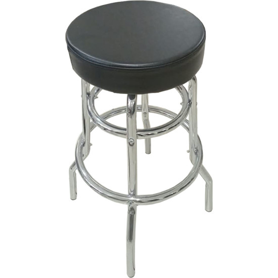 Tabouret de Bar en Polyuréthane avec Assise en Mousse Moulée et Pieds en Métal Chromé– Noir