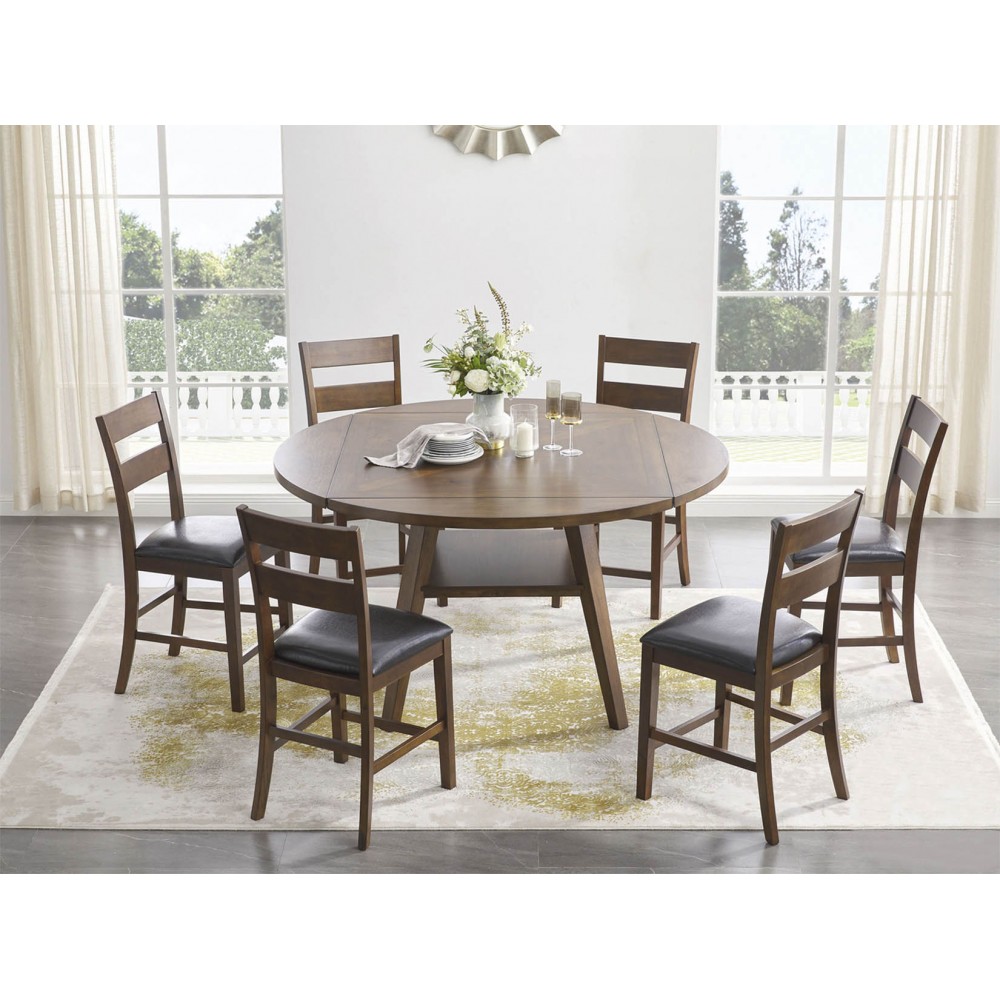 D682 - Clazidor Extendable Counter Dining Table Set 7 Pieces (1 Round Table - 6 Chairs) - Brown ...