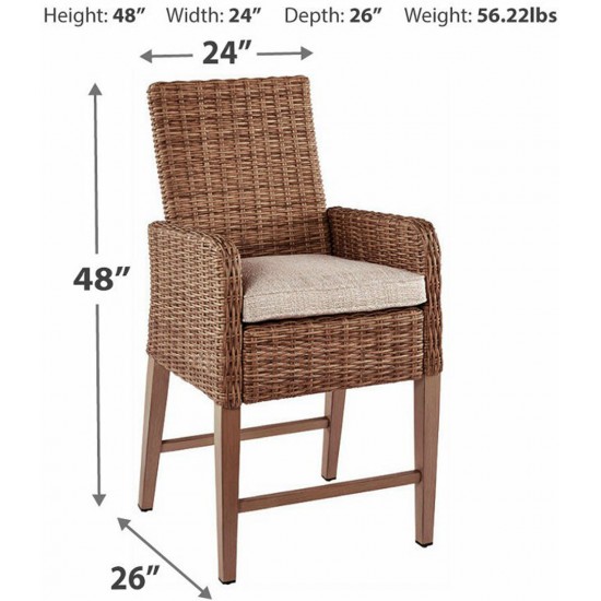 P791130 Beachcroft Outdoor Barstool With Cushion (Set of 2) Beige