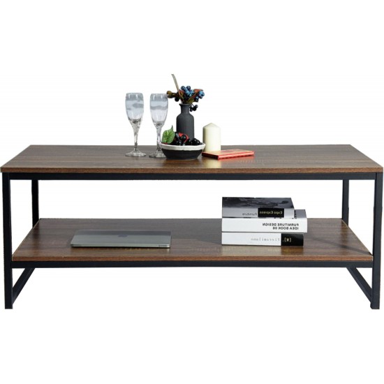 Facto - Table Basse Carrée avec Etagère - Bois foncé