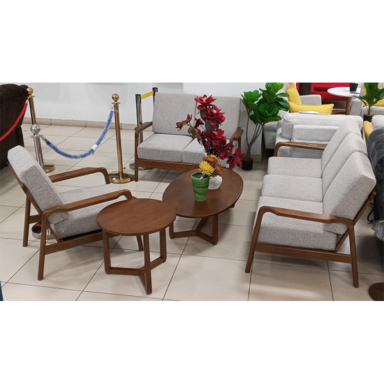 Jeu de Canapé 5 Pièces (1 Canapé- 1 Causeuse- 1 Fauteuil- 1 Table Basse- 1 Table d'Appoint)- Couleur Taupe