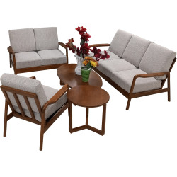 Jeu de Canapé 5 Pièces (1 Canapé- 1 Causeuse- 1 Fauteuil- 1 Table Basse- 1 Table d'Appoint)- Couleur Taupe