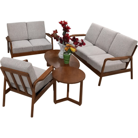 Jeu de Canapé 5 Pièces (1 Canapé- 1 Causeuse- 1 Fauteuil- 1 Table Basse- 1 Table d'Appoint)- Couleur Taupe