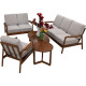 Jeu de Canapé 5 Pièces (1 Canapé- 1 Causeuse- 1 Fauteuil- 1 Table Basse- 1 Table d'Appoint)- Couleur Taupe