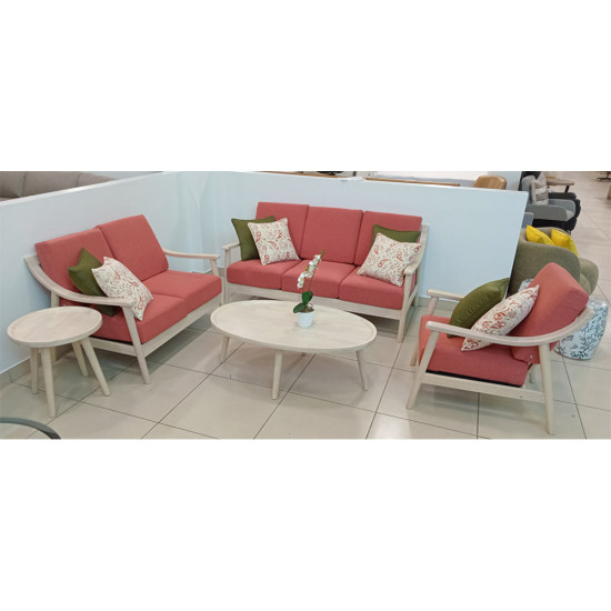 Jeu de Canapé 5 Pièces (1 Canapé- 1 Causeuse- 1 Fauteuil- 1 Table Basse- 1 Table d'Appoint)- Couleur Melon