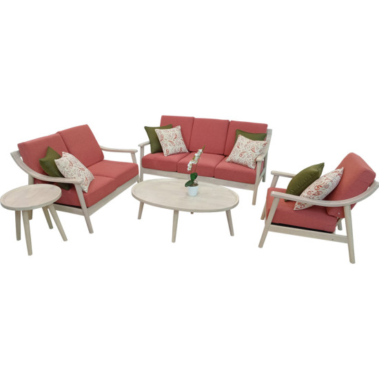 Jeu de Canapé 5 Pièces (1 Canapé- 1 Causeuse- 1 Fauteuil- 1 Table Basse- 1 Table d'Appoint)- Couleur Melon