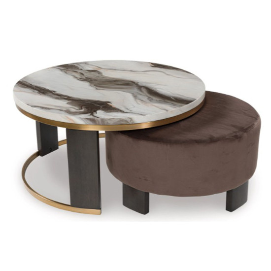 Table basse gigogne Jazmore - Fabriquée par Ashley Furnitures - Finition Marron/Laiton