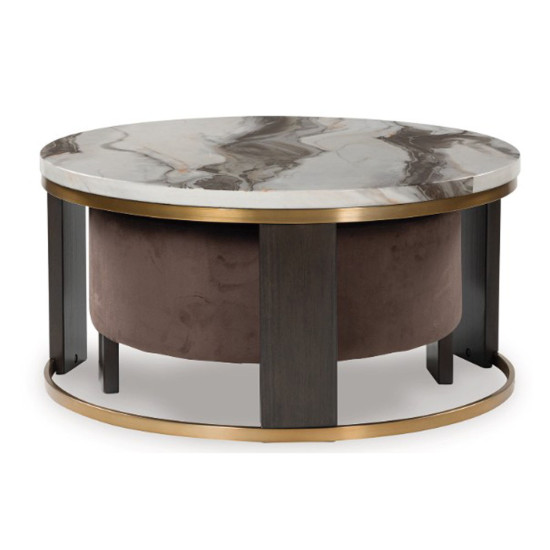 Table basse gigogne Jazmore - Fabriquée par Ashley Furnitures - Finition Marron/Laiton