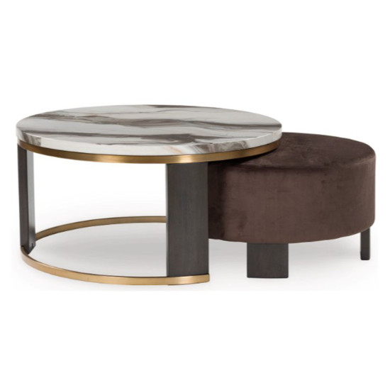 Table basse gigogne Jazmore - Fabriquée par Ashley Furnitures - Finition Marron/Laiton