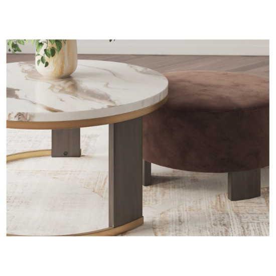 Table basse gigogne Jazmore - Fabriquée par Ashley Furnitures - Finition Marron/Laiton