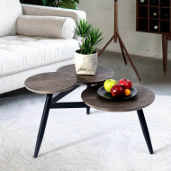 Biel - Table Basse Ronde 3 Plateaux en Bois - Pieds Noirs