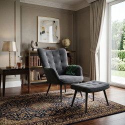 Fauteuil de Détente avec Repose-pieds – Gris et noir