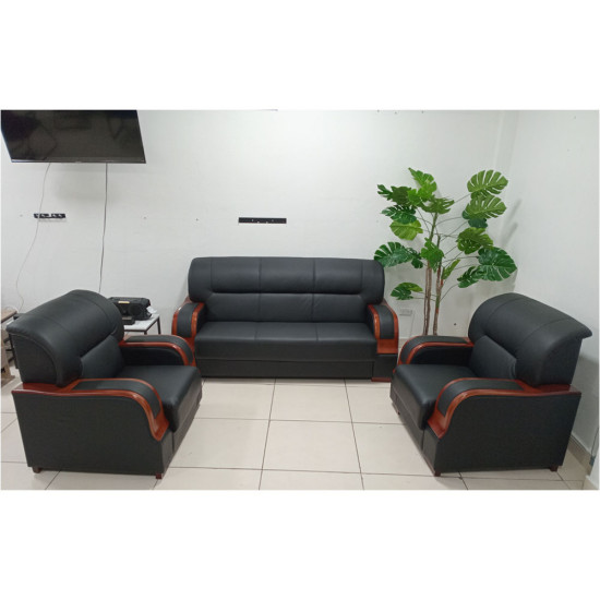 Jeu de Canapé en Cuir 3 Pièces (1 Canapé - 2 Fauteuils)- Noir