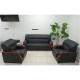 Jeu de Canapé en Cuir 3 Pièces (1 Canapé - 2 Fauteuils)- Noir