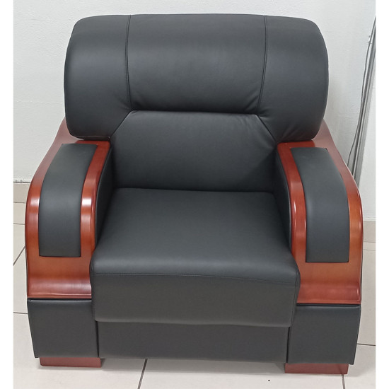 Jeu de Canapé en Cuir 3 Pièces (1 Canapé - 2 Fauteuils)- Noir
