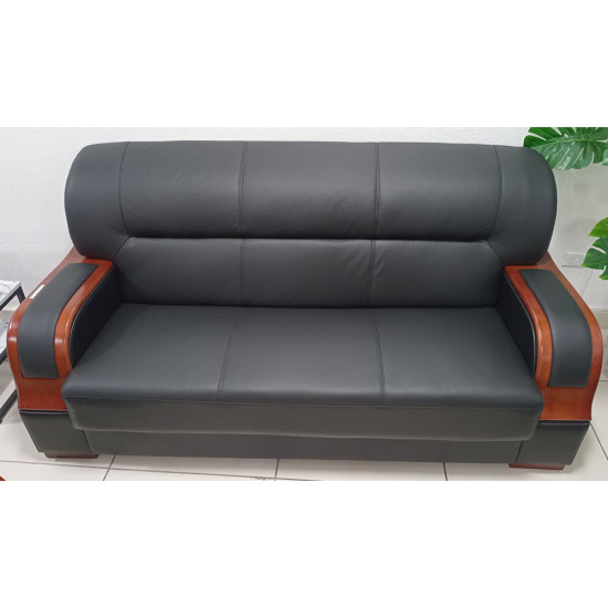 Jeu de Canapé en Cuir 3 Pièces (1 Canapé - 2 Fauteuils)- Noir