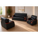 Jeu de Canapé en Cuir 3 Pièces (1 Canapé - 2 Fauteuils)- Noir