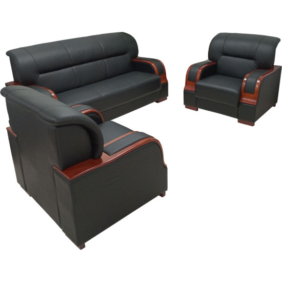 Jeu de Canapé en Cuir 3 Pièces (1 Canapé - 2 Fauteuils)- Noir