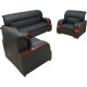 Jeu de Canapé en Cuir 3 Pièces (1 Canapé - 2 Fauteuils)- Noir