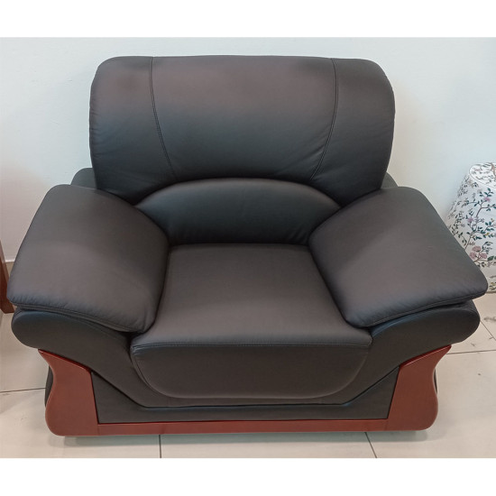 Jeu de Canapé en Cuir 3 Pièces (1 Canapé - 2 Fauteuils)- Noir