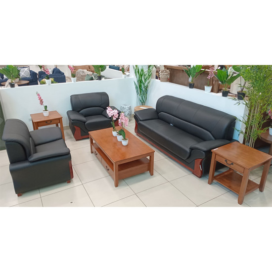Jeu de Canapé en Cuir 3 Pièces (1 Canapé - 2 Fauteuils)- Noir