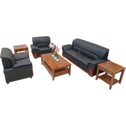 Jeu de Canapé en Cuir 3 Pièces (1 Canapé - 2 Fauteuils)- Noir