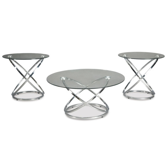 Ensemble de 3 Tables d'Appoint Hollynyx - Finition Chromée par Ashley Furnitures