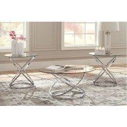 Ensemble de 3 Tables d'Appoint Hollynyx - Finition Chromée par Ashley Furnitures