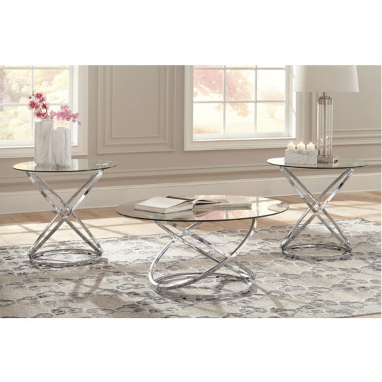 Ensemble de 3 Tables d'Appoint Hollynyx - Finition Chromée par Ashley Furnitures