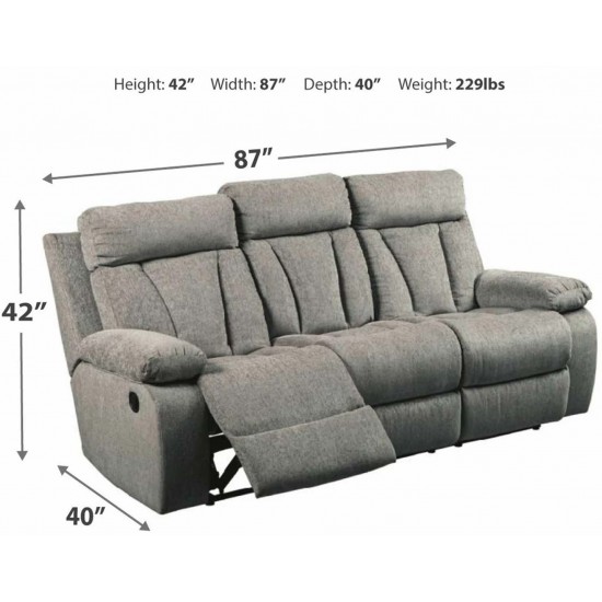 7620489 - Mitchiner Manual Reclining Sofa with Drop Down Table - Fog by Ashley Furniture 